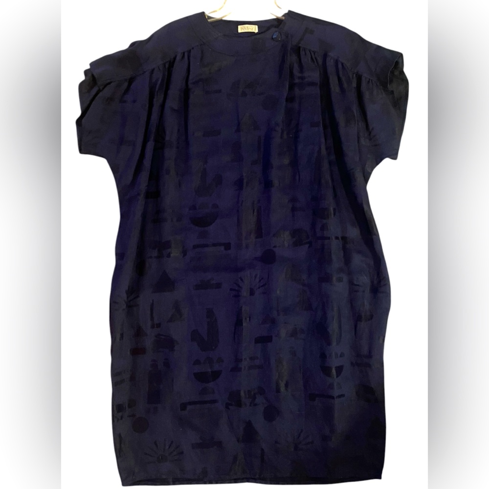 VTG ENRICO COVERI Navy Blue Geometric Pattern Short Sleeve Lightweight Dress - Picture 3 of 10